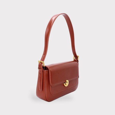 ISLA- 빈티지 골드 버클 포 케트 봉투 가방 갈색