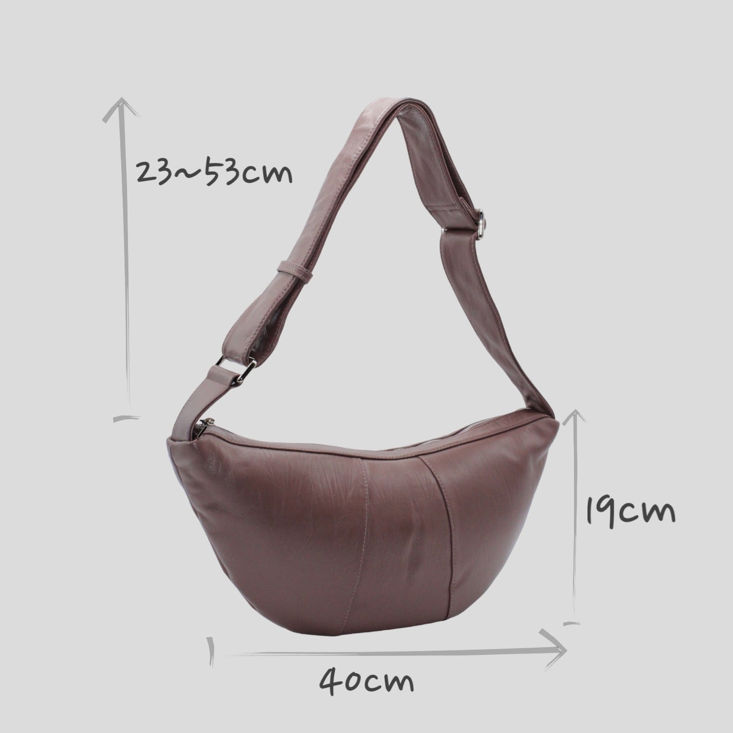 <tc>Bay - Sac en cuir Croissant Taupe Foncé</tc>