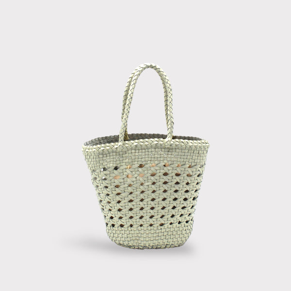 Ivy - Bolso tipo cesta tejido a mano en piel de grano superior, color blanco crema