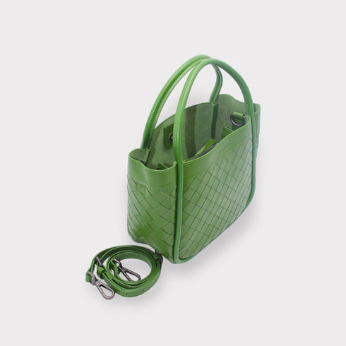 May - Genuine Leather Woven Basket Bag Pepper Green