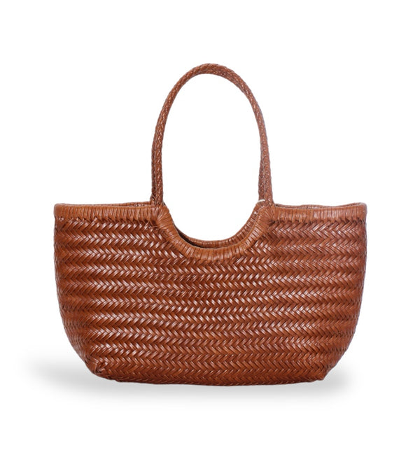 Carmel - Genuine Leather U Shape Handwoven Tote Bag Caramel
