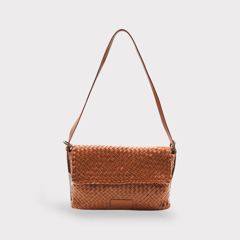 Ema - Handmade Woven Leather Messenger Bag Caramel