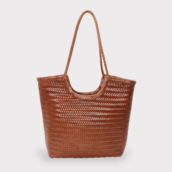 <tc>Liv - Borsa tote in pelle intrecciata a mano caramello</tc>