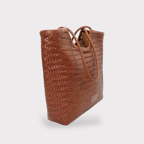 Liv - Sac fourre-tout en cuir tissé fait à la main Caramel