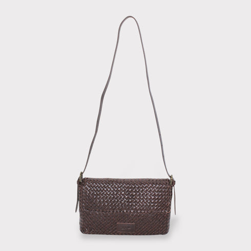 Ema - Handmade Woven Leather Messenger Bag Coffee