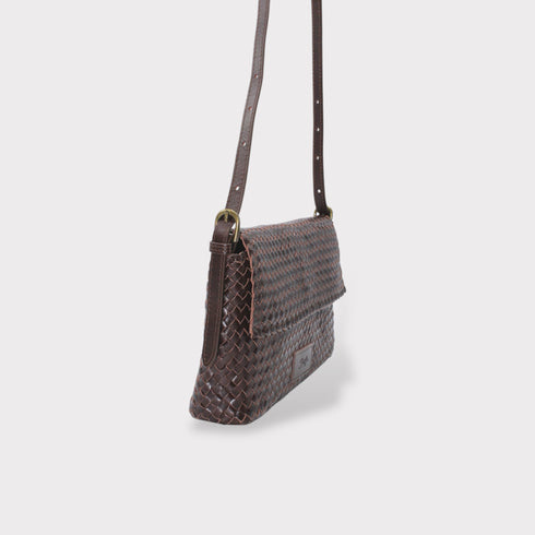 Ema - Handmade Woven Leather Messenger Bag Coffee