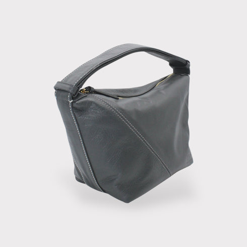 Evy- 진정한 가죽 파우치 어깨 가방 재 회색