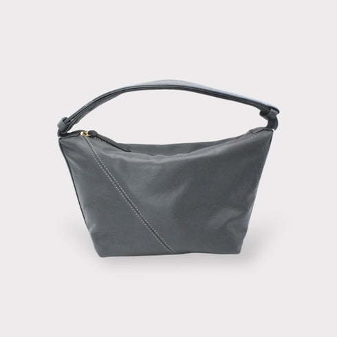 Evy- 진정한 가죽 파우치 어깨 가방 재 회색