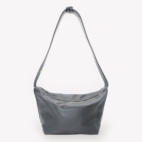 Evy- 진정한 가죽 파우치 어깨 가방 재 회색