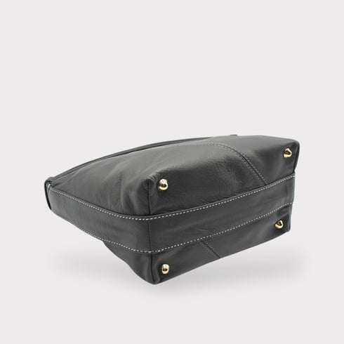 Evy- 진정한 가죽 파우치 어깨 가방 재 회색