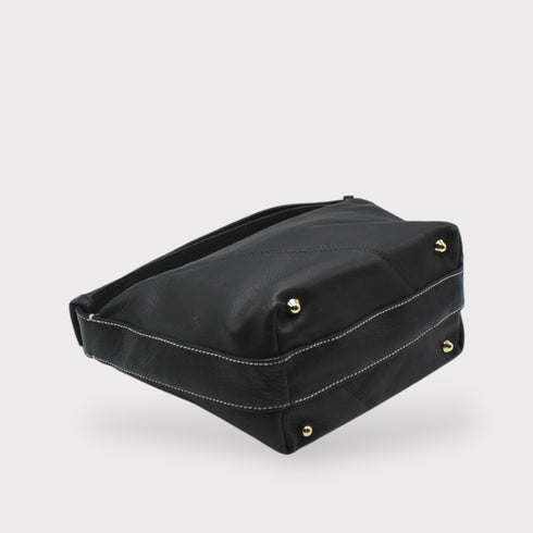 Evy- 진정한 가죽 파우치 어깨 가방 검은 색