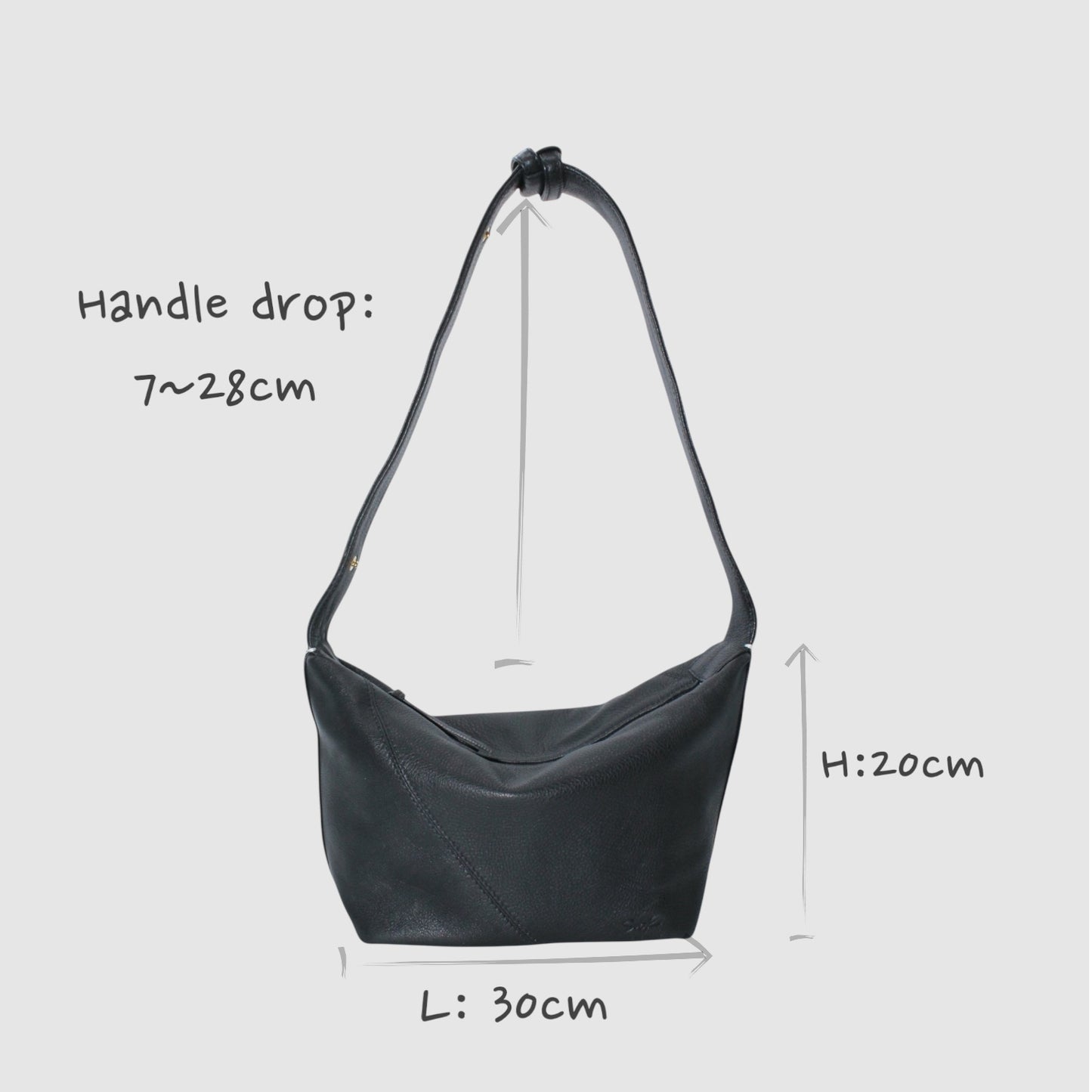 Evy- 진정한 가죽 파우치 어깨 가방 검은 색