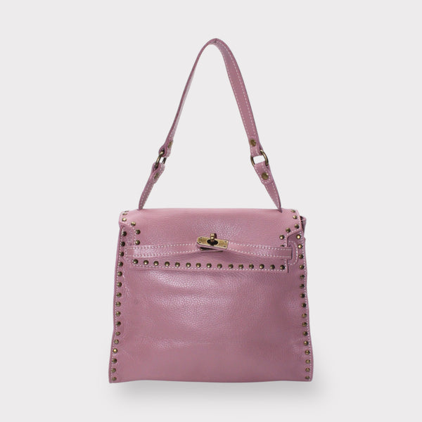 <tc>Juli - bolsas de cuero de pantorrilla hecha a mano con cierre metálico rosa retro</tc>