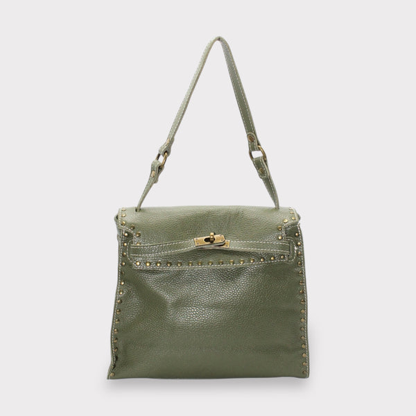 <tc>Juli - Bolso hecho a mano de piel de becerro con tachuelas y cierre metálico aguacate</tc>