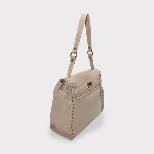 <tc>Juli - borsa in pelle di vitello fatta a mano con chiusura metallica beige</tc>