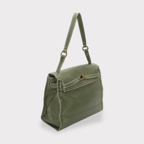 Juli - Handmade Calf Leather Studs Bag With Metallic Closure Avocado
