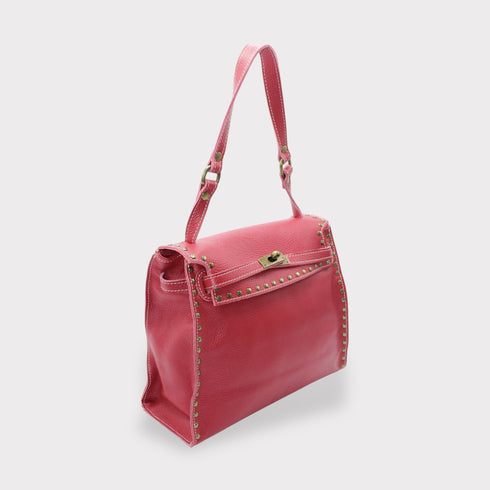 <tc>Juli - Bolso hecho a mano de piel de becerro con tachuelas y cierre metálico rojo rosa</tc>