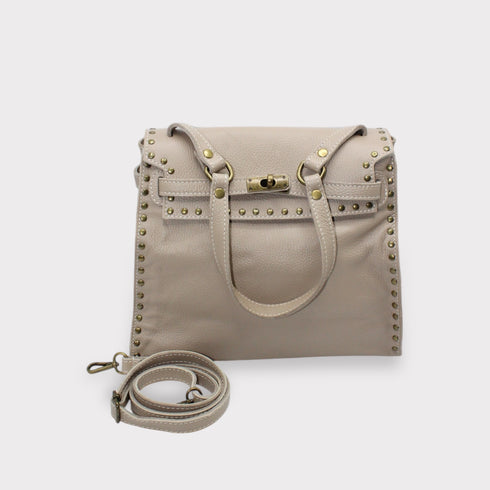 <tc>Juli - borsa in pelle di vitello fatta a mano con chiusura metallica beige</tc>