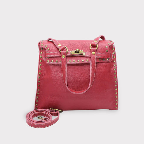 <tc>Juli - Bolso hecho a mano de piel de becerro con tachuelas y cierre metálico rojo rosa</tc>