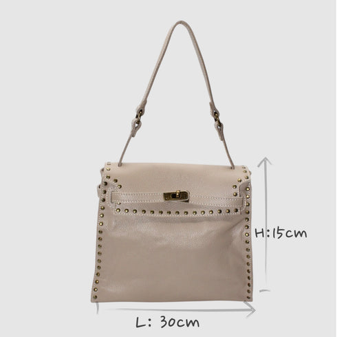 <tc>Juli - borsa in pelle di vitello fatta a mano con chiusura metallica beige</tc>
