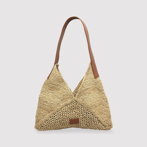 Vanda - Handmade Natural Raffia V-cut Shoulder Bag M
