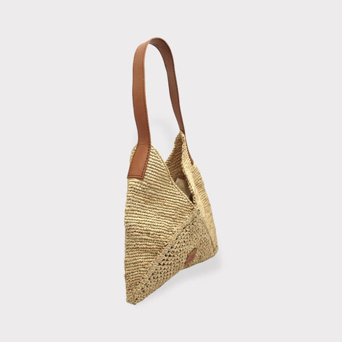 Vanda - Handmade Natural Raffia V-cut Shoulder Bag M