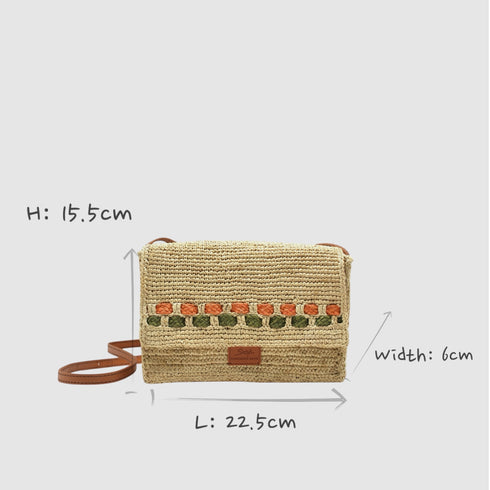 Zera - Handmade Natural Raffia Messenger Bag Pastel Green and Amber