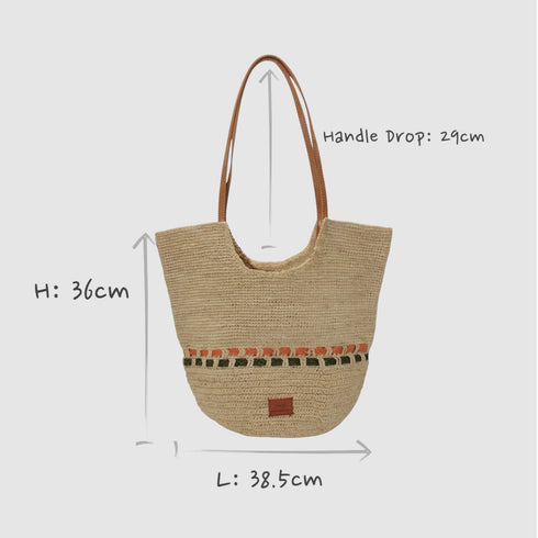 <tc>Zola- Sac fourre-tout en raphia naturel fait main Vert pastel et Ambre</tc>