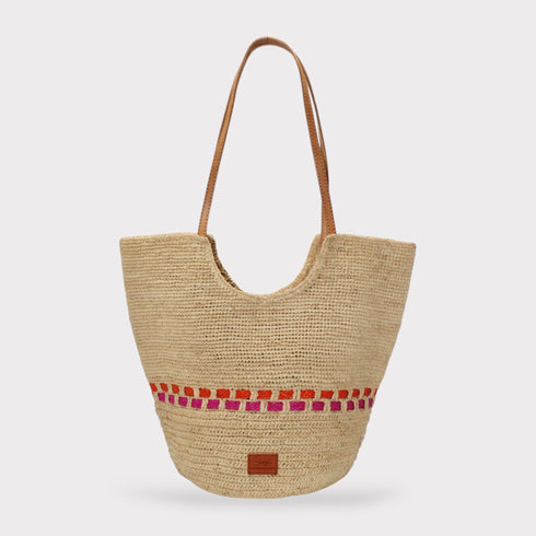 <tc>Zola - Borsa a spalla in rafia naturale fucsia e arancione</tc>