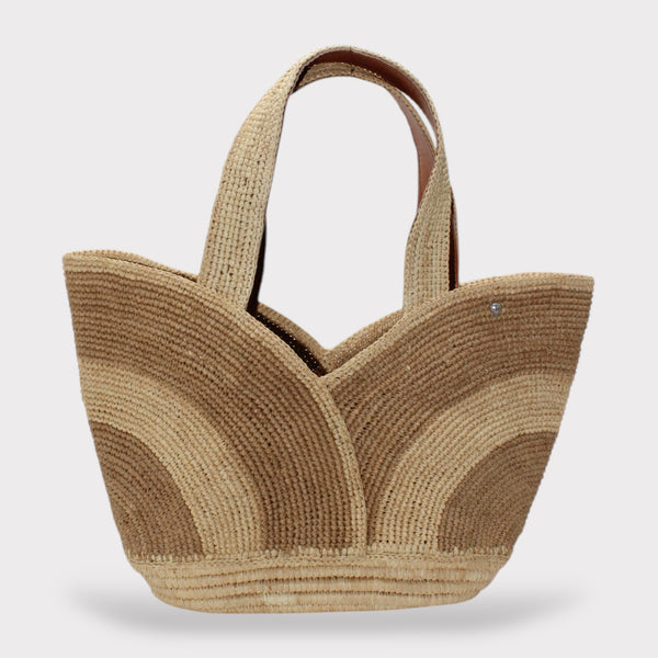 Yasmin - Handmade Natural Raffia Tulip Tote Bag Khaki Color