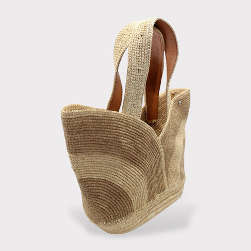 Yasmin - Handmade Natural Raffia Tulip Tote Bag Khaki Color