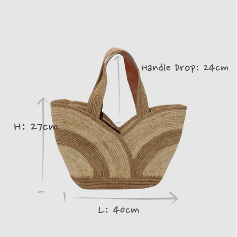 Yasmin - Handmade Natural Raffia Tulip Tote Bag Khaki Color