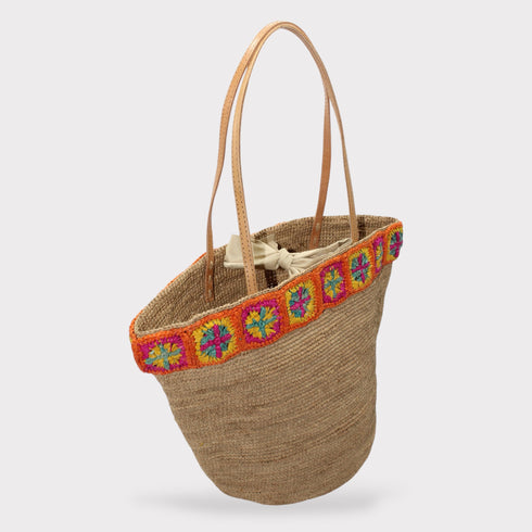 Flora - Handmade Raffia Weaving Crochet Orange Flower Bag