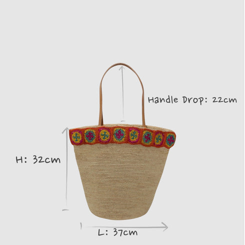Flora - Handmade Raffia Weaving Crochet Orange Flower Bag