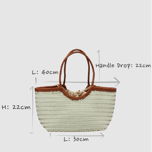 <tc>Carmel - Borsa tote bicolore tessuta a mano bianco latte e marrone</tc>