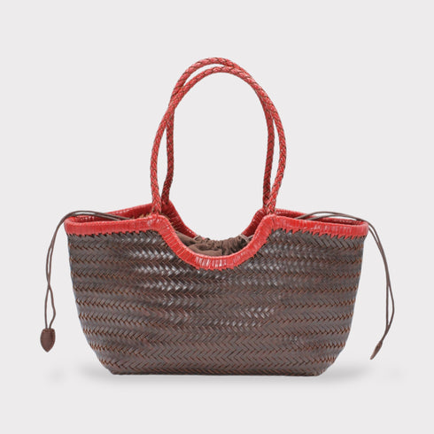 Carmel -Handwoven Bicolor Tote Bag Retro Red & Coffee
