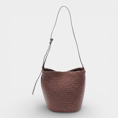 Hand-woven Leather Braid Bucket Shape Shoulder Crossbody Bag