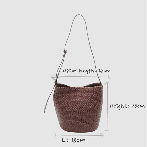 Hand-woven Leather Braid Bucket Shape Shoulder Crossbody Bag