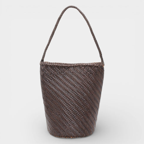 Esmée - Handmade Woven Bucket Shoulder Tote Bag Coffee
