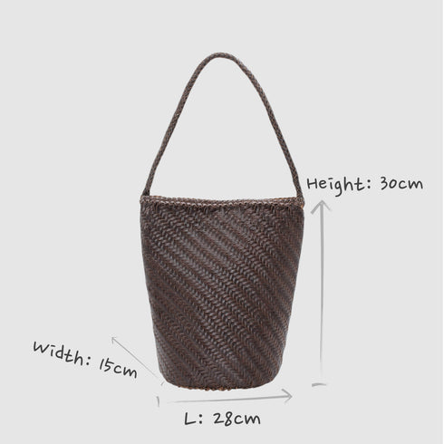 Esmée - Handmade Woven Bucket Shoulder Tote Bag Coffee
