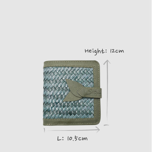Lumi - Handwoven Leather Short Wallet Avocado & Teal