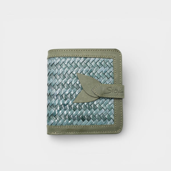 Lumi - Handwoven Leather Short Wallet Avocado & Teal