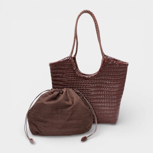Liv - Handmade Woven Leather Tote Bag Coffee