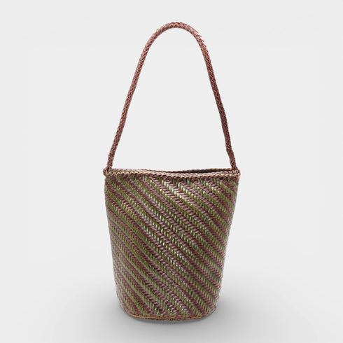 Esmée - Handmade Woven Bucket Shoulder Tote Bag Coffee & Green