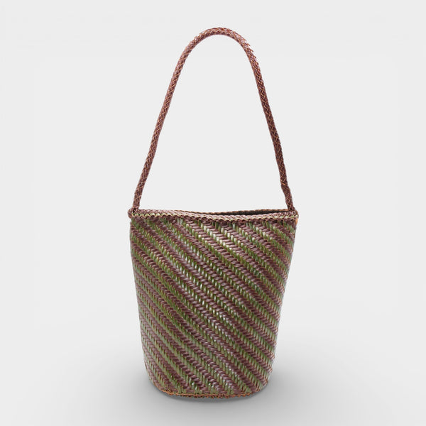 Esmée - Handmade Woven Bucket Shoulder Tote Bag Coffee & Green