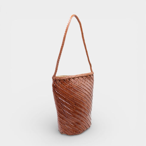 Esmée - Handmade Woven Bucket Shoulder Tote Bag Caramel