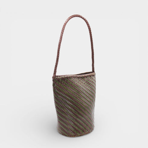 Esmée - Handmade Woven Bucket Shoulder Tote Bag Coffee & Green