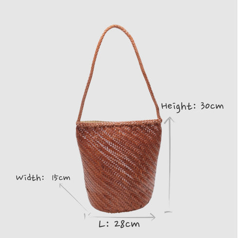 Esmée - Handmade Woven Bucket Shoulder Tote Bag Caramel