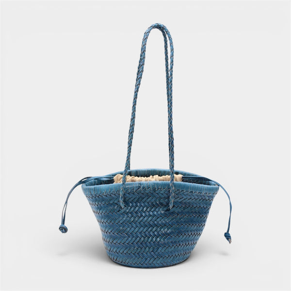 Carmel- Hand Woven Leather Shoulder Bucket Bag Blue