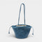 Carmel- Hand Woven Leather Shoulder Bucket Bag Blue